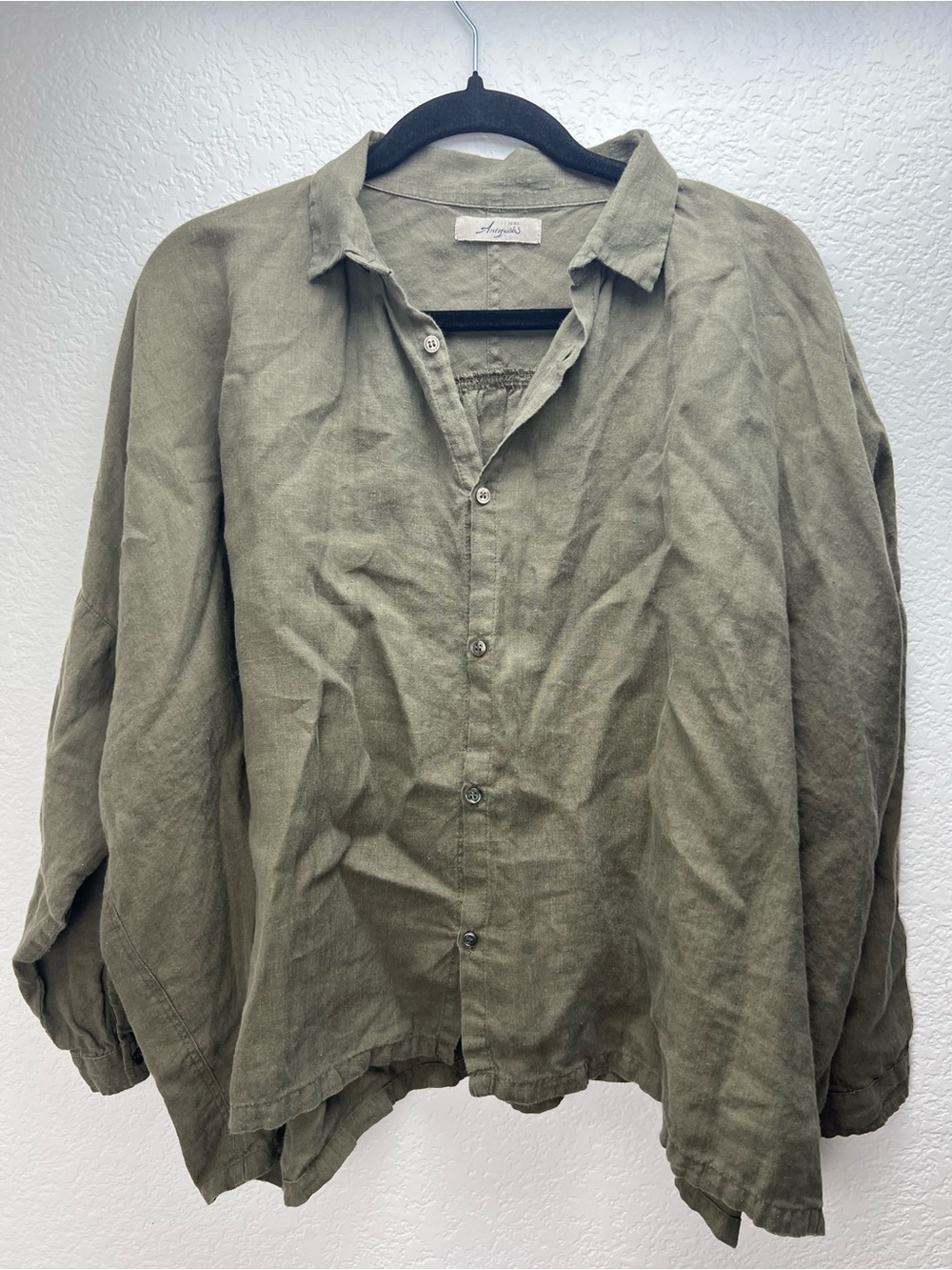ICHI Antiquités 100% Linen Oversized Button Front top Olive Green Made Japan - Picture 3 of 12